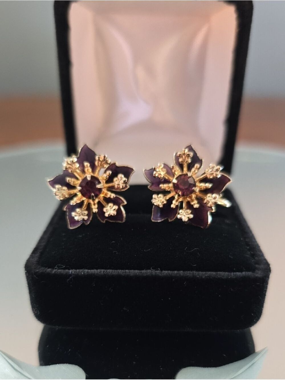 Vintage Purple Enamel Screw Back Earrings